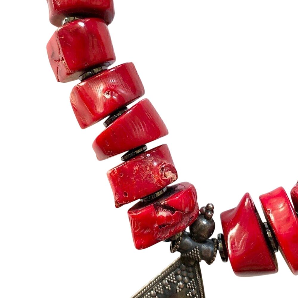 Chunky Red Coral Statement Necklace Sterling Silver Pendant 20” 10.3oz‎ - Picture 10 of 14